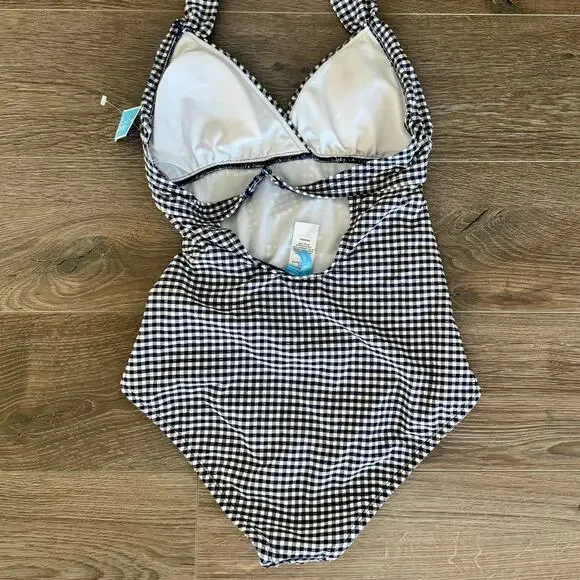 Draper James RSVP Preppy Gingham Swimsuit Ruched Halter Xsmall NEW - Picture 5 of 11